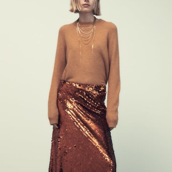 NWT ALPACA AND WOOL BLEND ORANGE BROWN CAMEL SWEATER. - Picture 2 of 10